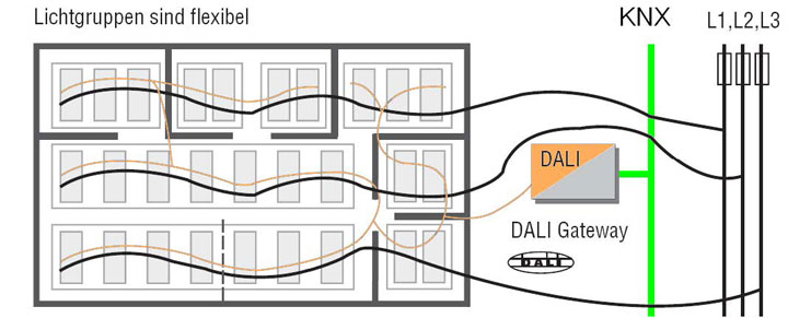 Общая схема подключения по технологии DALI